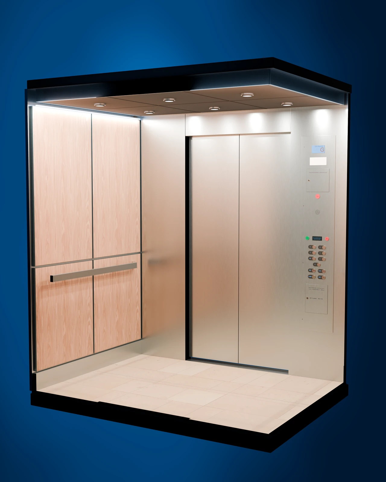 Reverse concept view showing the elevator entrance and operating panel.